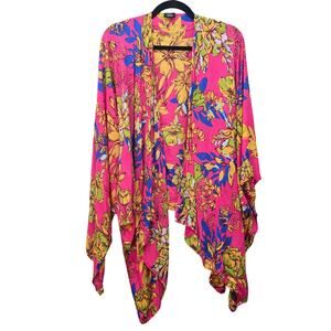Saachi Kimono Cover-up Womens One Size Pink Floral Beach Coastal Vacay Tropical